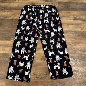 Cozy Fleece Dog Lounge Pants Pajama Bottoms L Husky Corgi Dachshund Tie Waist